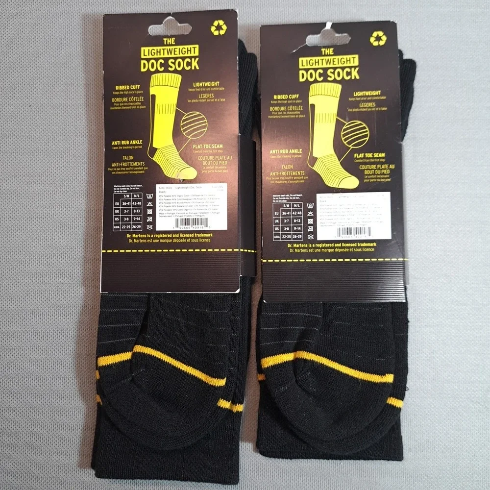 2-Pairs Dr. Martens The Lightweight Doc Sock‎ Black/Yellow Size M/L